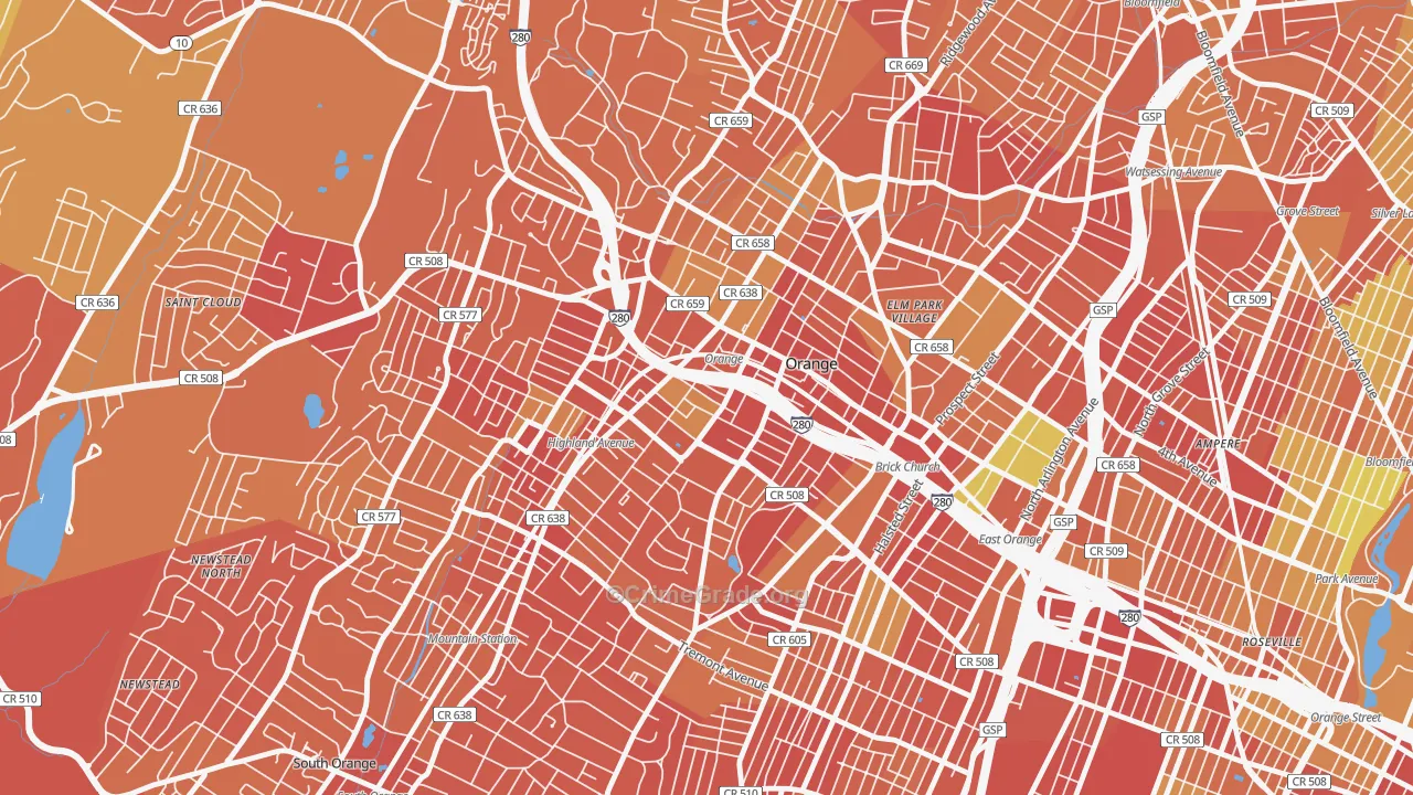 Orange, NJ Map of Murder Rates