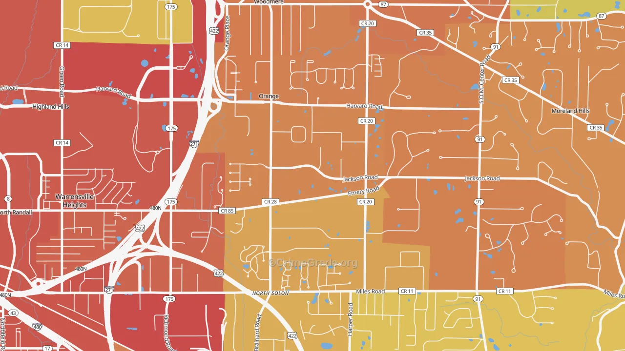Orange, OH Map of Murder Rates