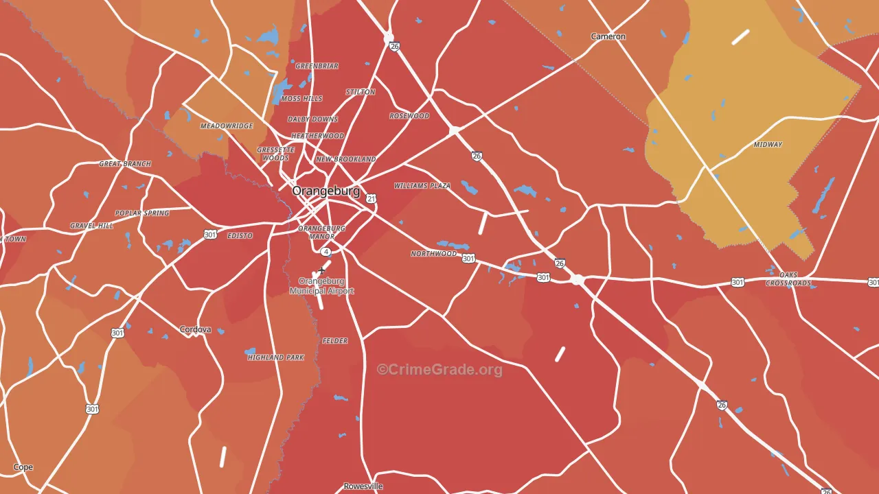 Orangeburg County, SC Map of Murder Rates