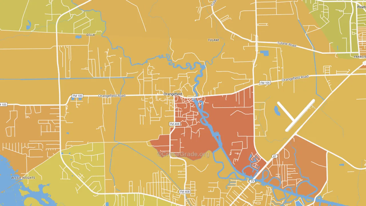 Orangefield, TX Map of Murder Rates