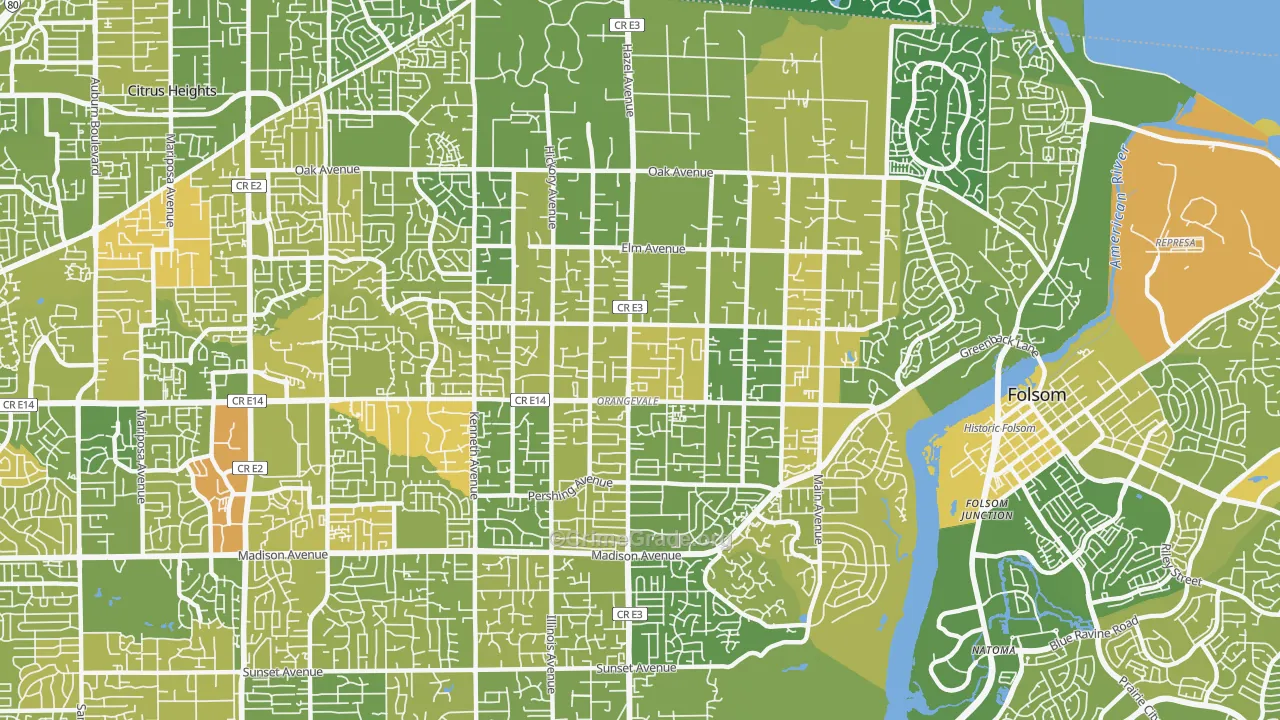 Orangevale, CA Map of Murder Rates