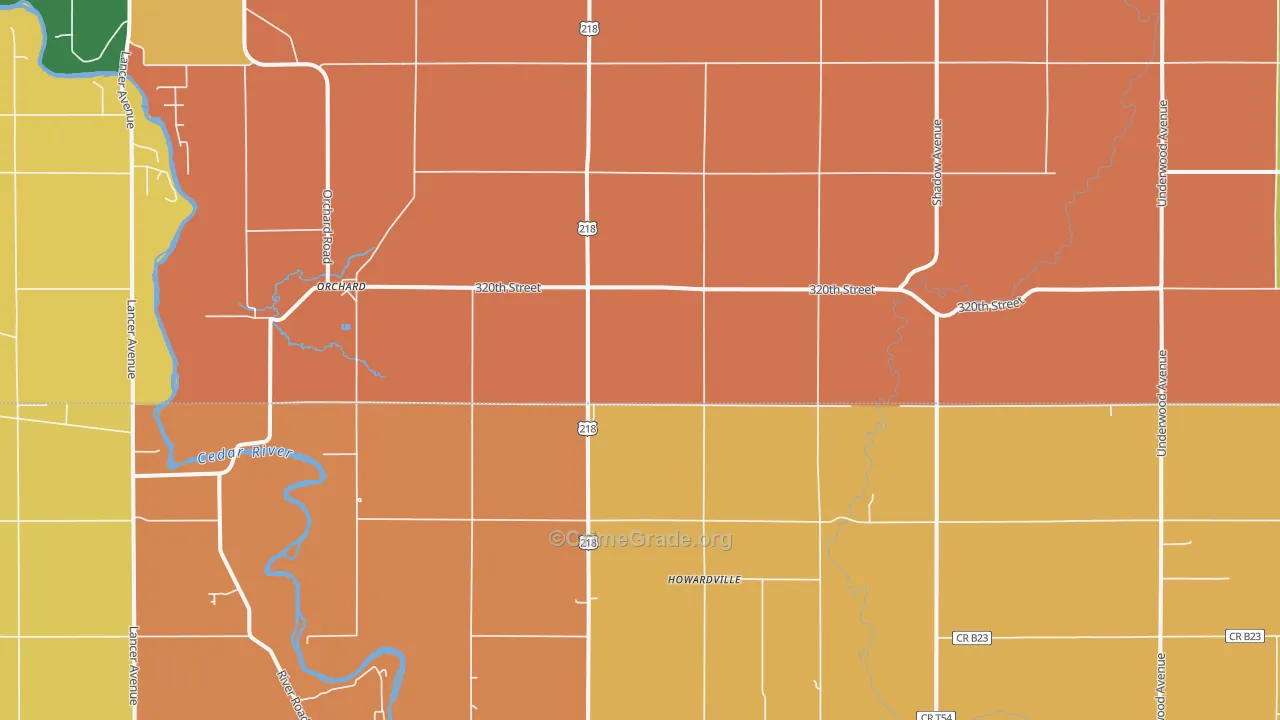 Orchard, IA Map of Murder Rates