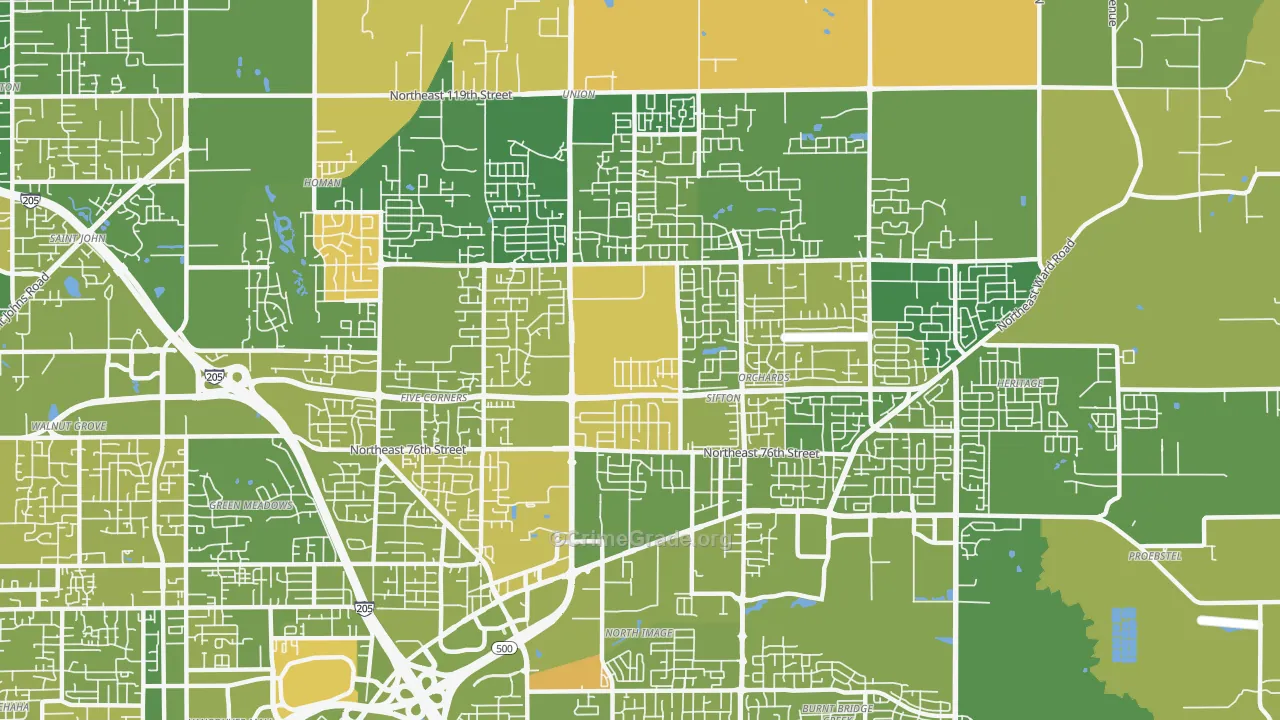 Orchards Area, Orchards, WA Map of Murder Rates