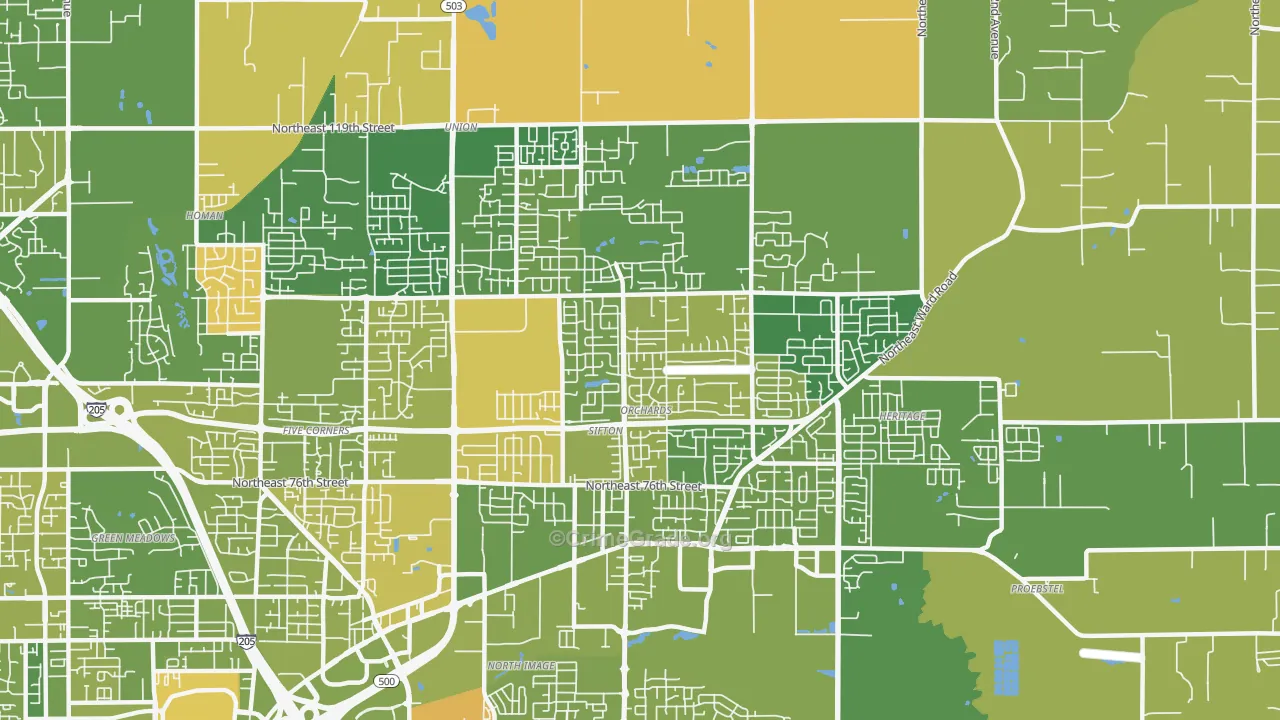 Orchards, WA Map of Murder Rates