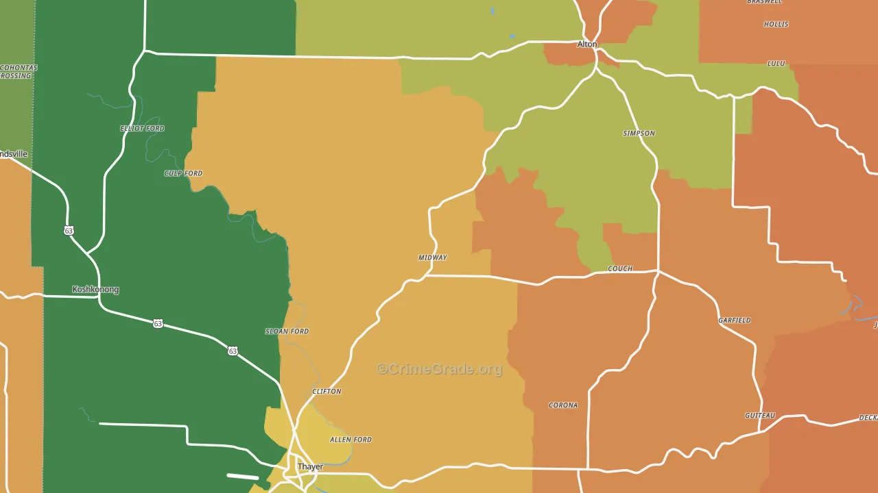 Oregon County, MO Map of Murder Rates