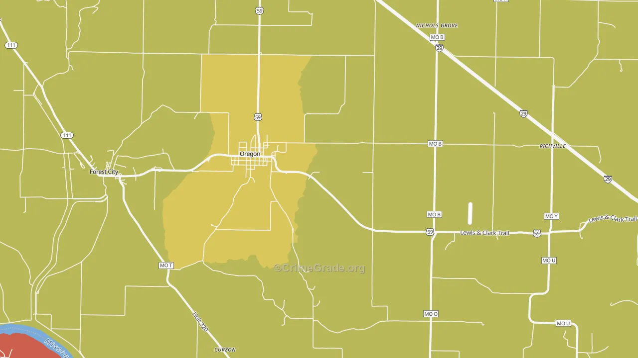 Oregon, MO Map of Murder Rates