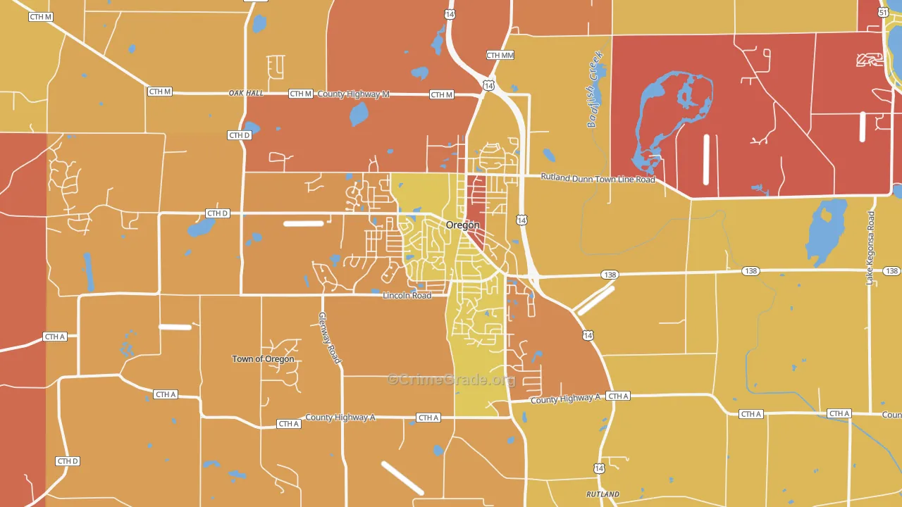 Oregon, WI Map of Murder Rates