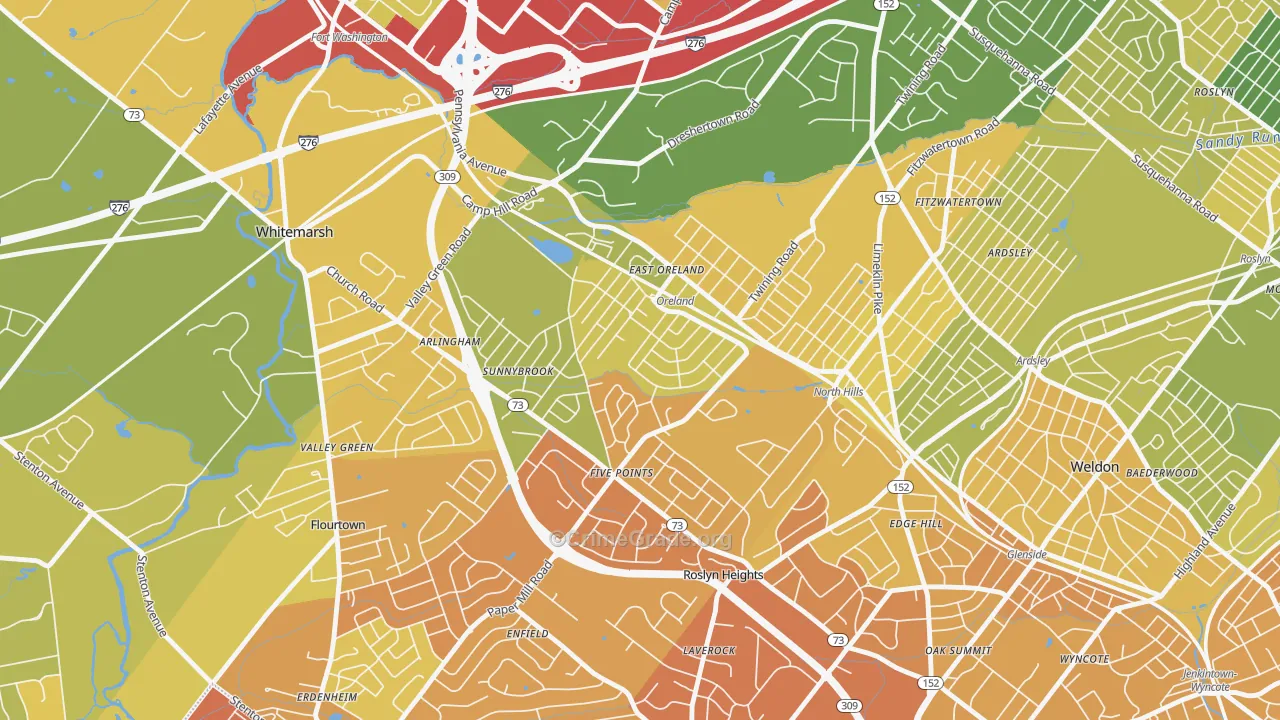 Oreland, PA Map of Murder Rates