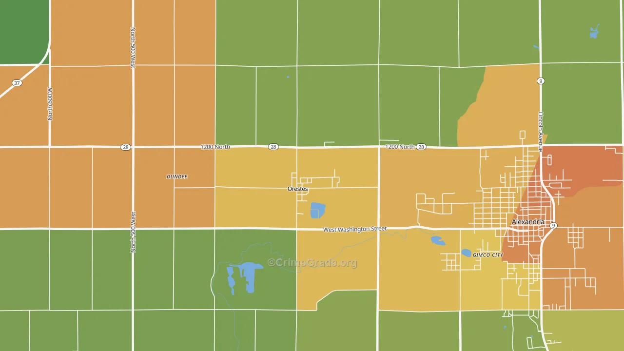 Orestes, IN Map of Murder Rates