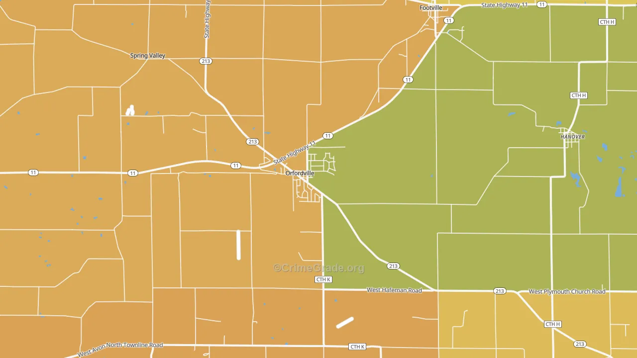Orfordville, WI Map of Murder Rates