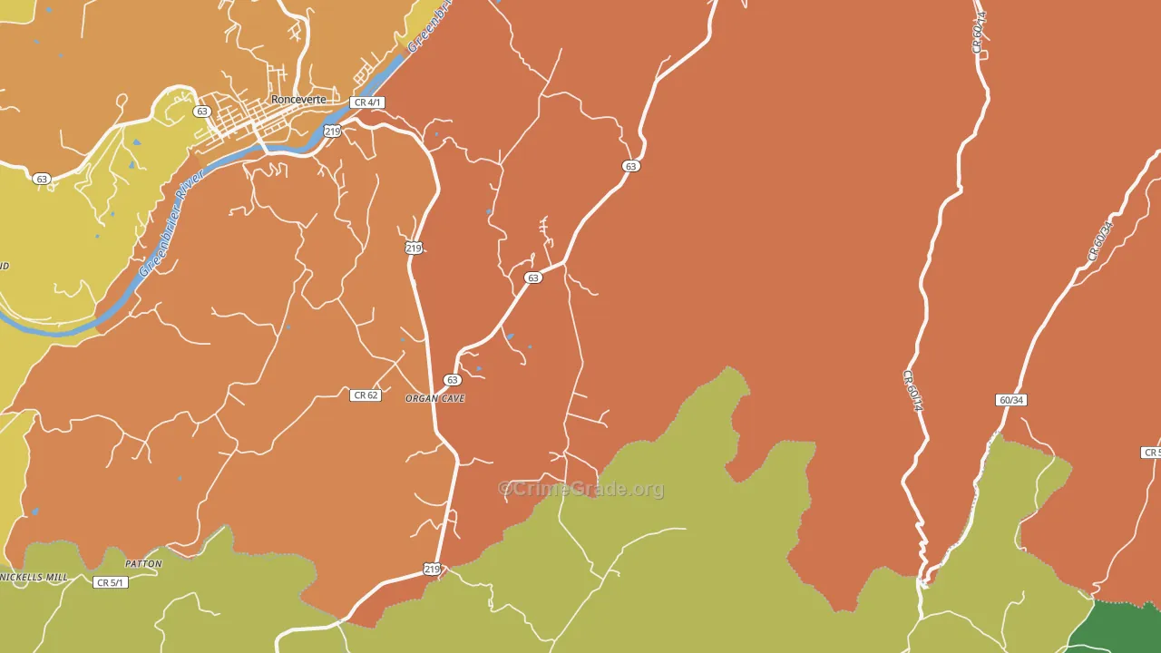 Organ Cave, WV Map of Murder Rates