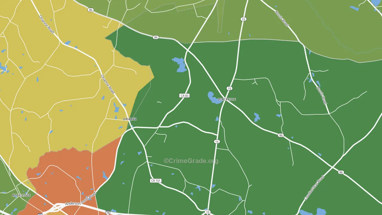 Orianna, GA Map of Murder Rates