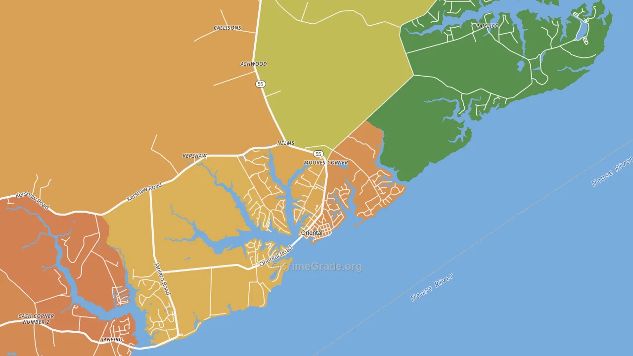 Oriental, NC Map of Murder Rates
