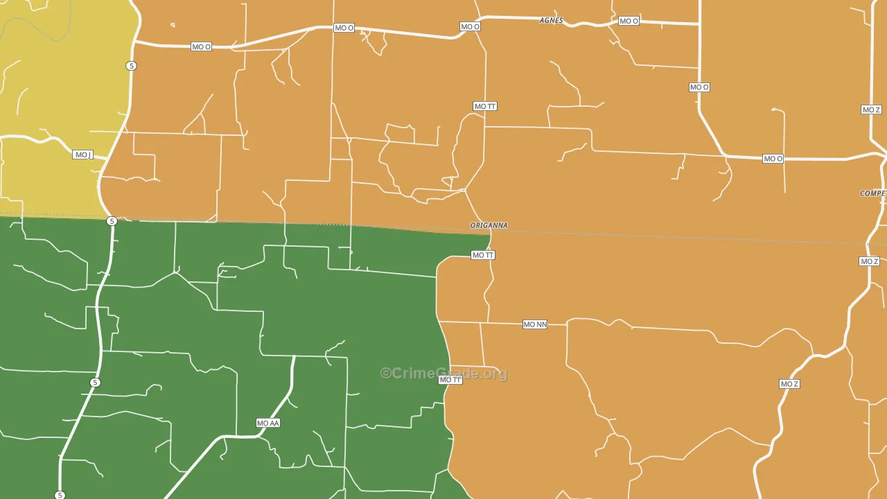 Origanna, MO Map of Murder Rates