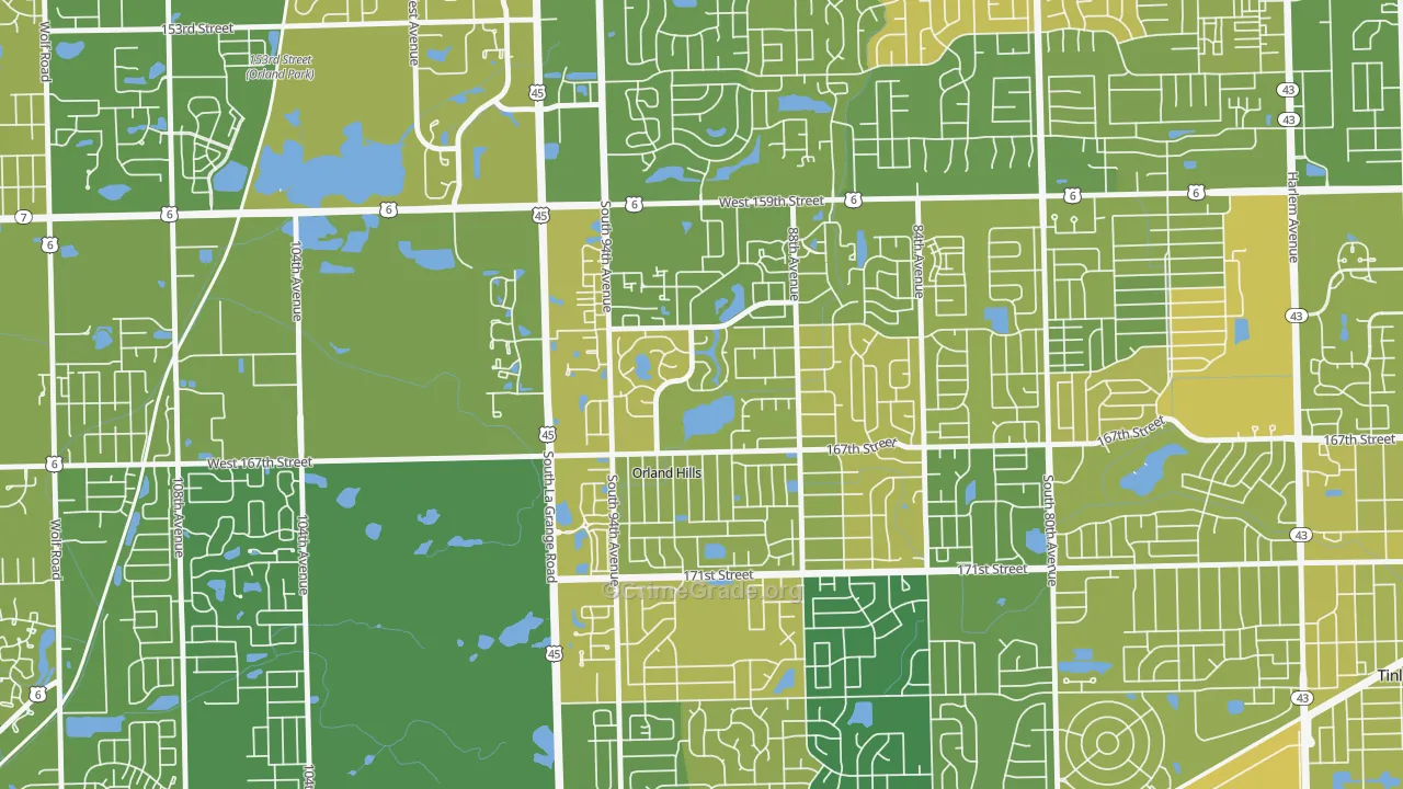 Orland Hills, IL Map of Murder Rates