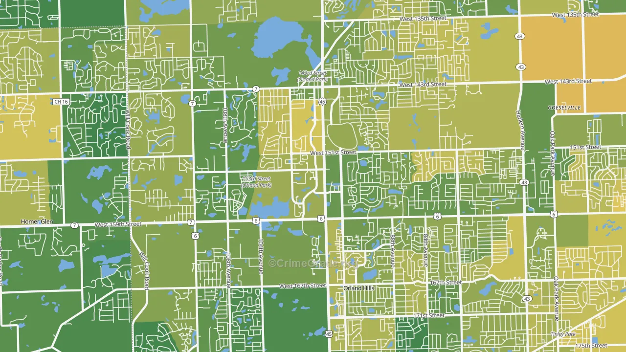 Orland Park, IL Map of Murder Rates