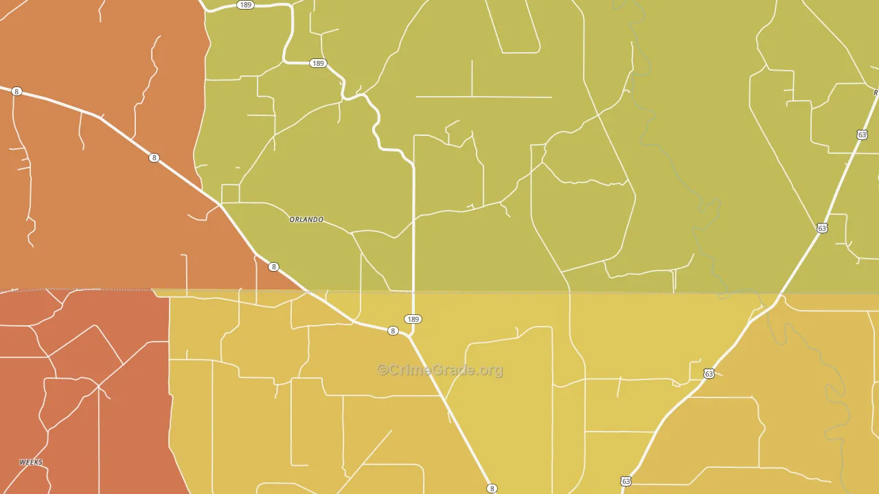 Orlando, AR Map of Murder Rates