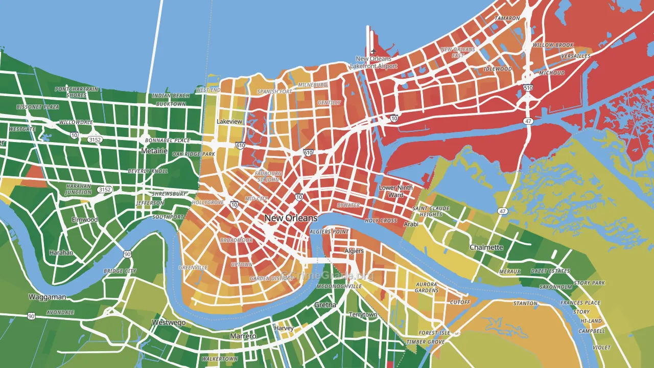 Orleans Parish, LA Map of Murder Rates