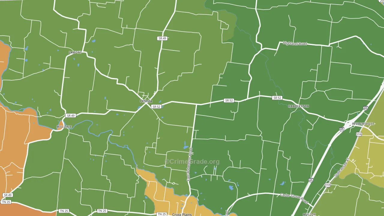 Orlinda, TN Map of Murder Rates