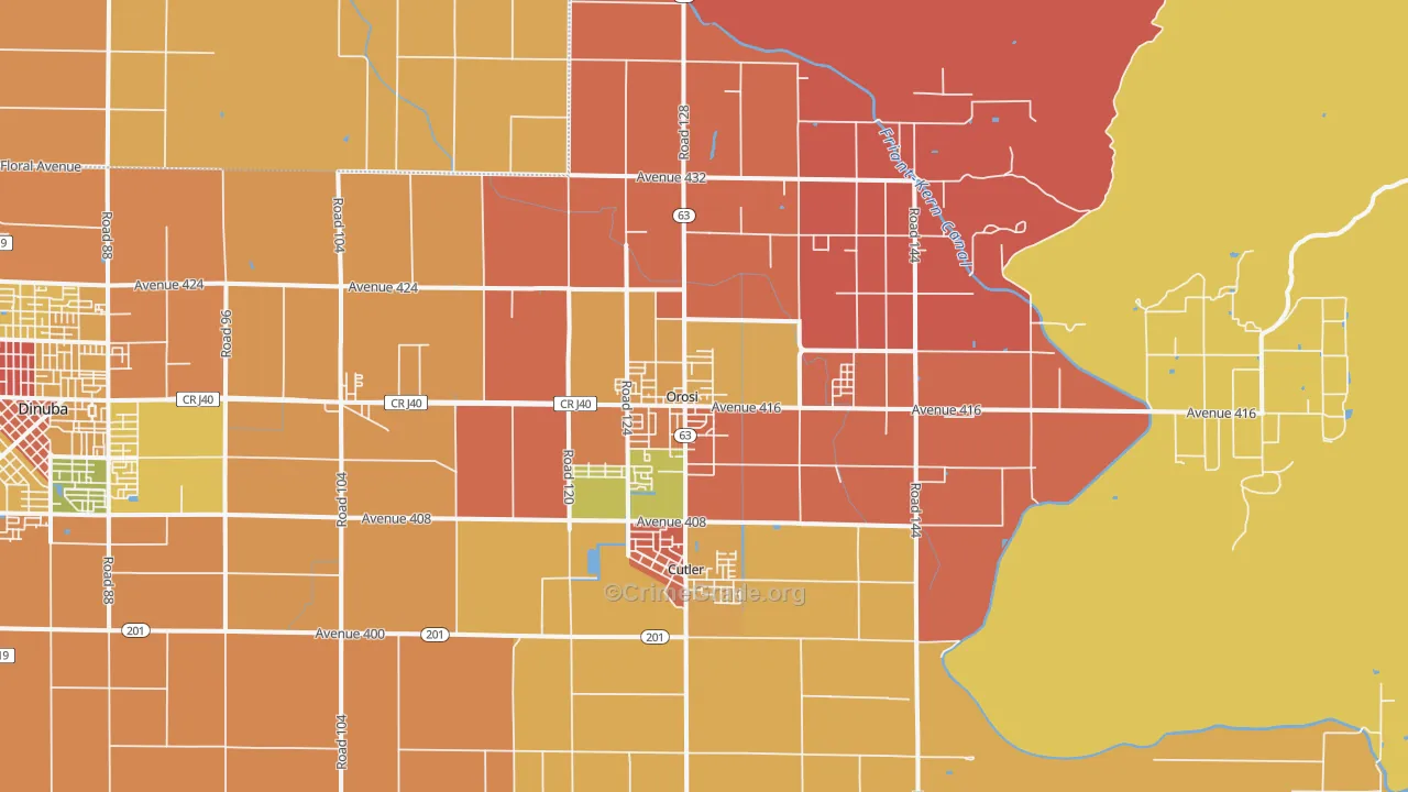 Orosi, CA Map of Murder Rates