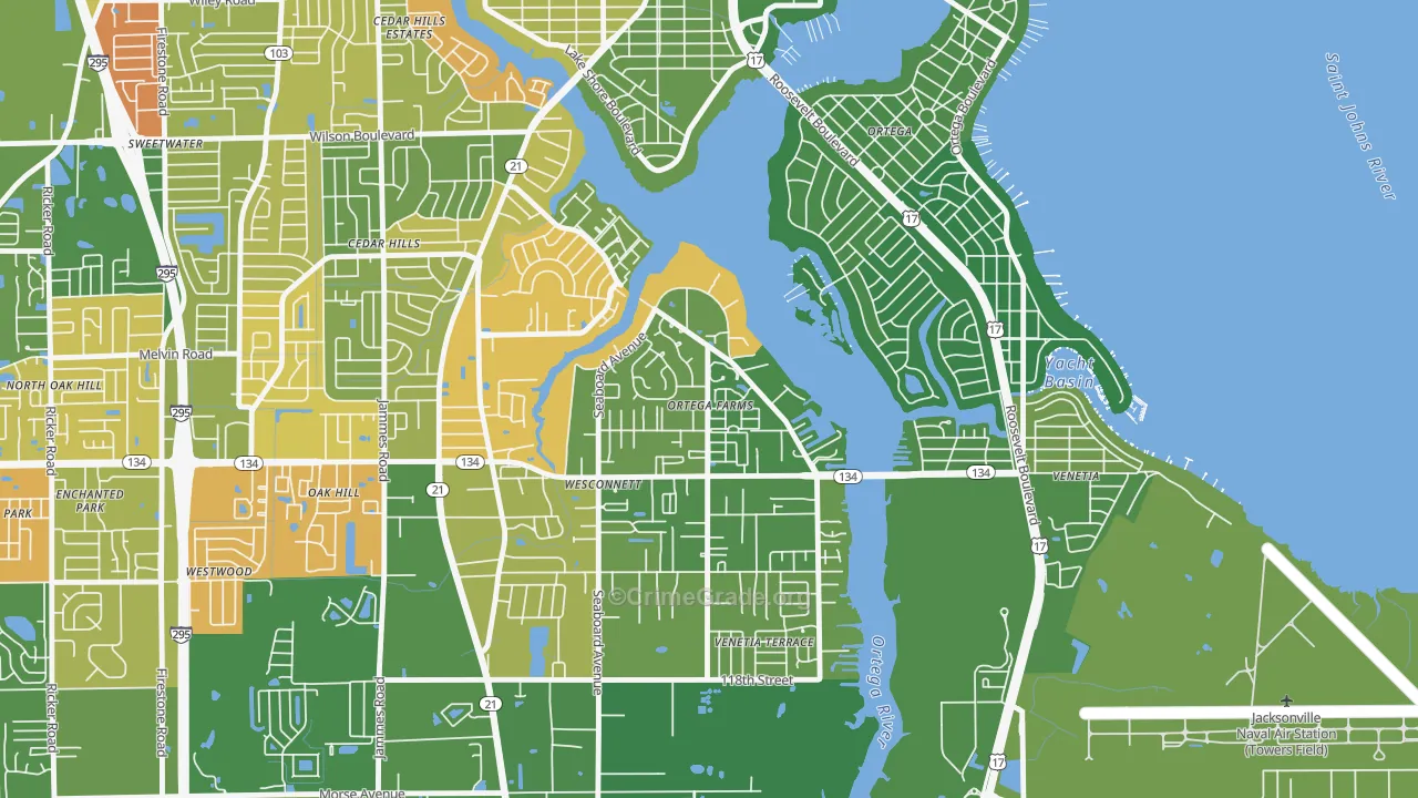 Ortega Farms, Jacksonville, FL Map of Murder Rates