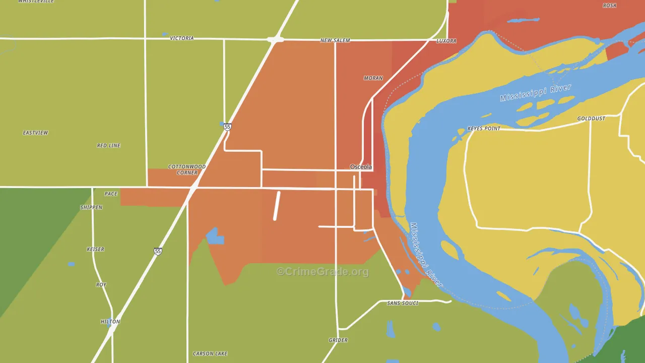 Osceola, AR Map of Murder Rates