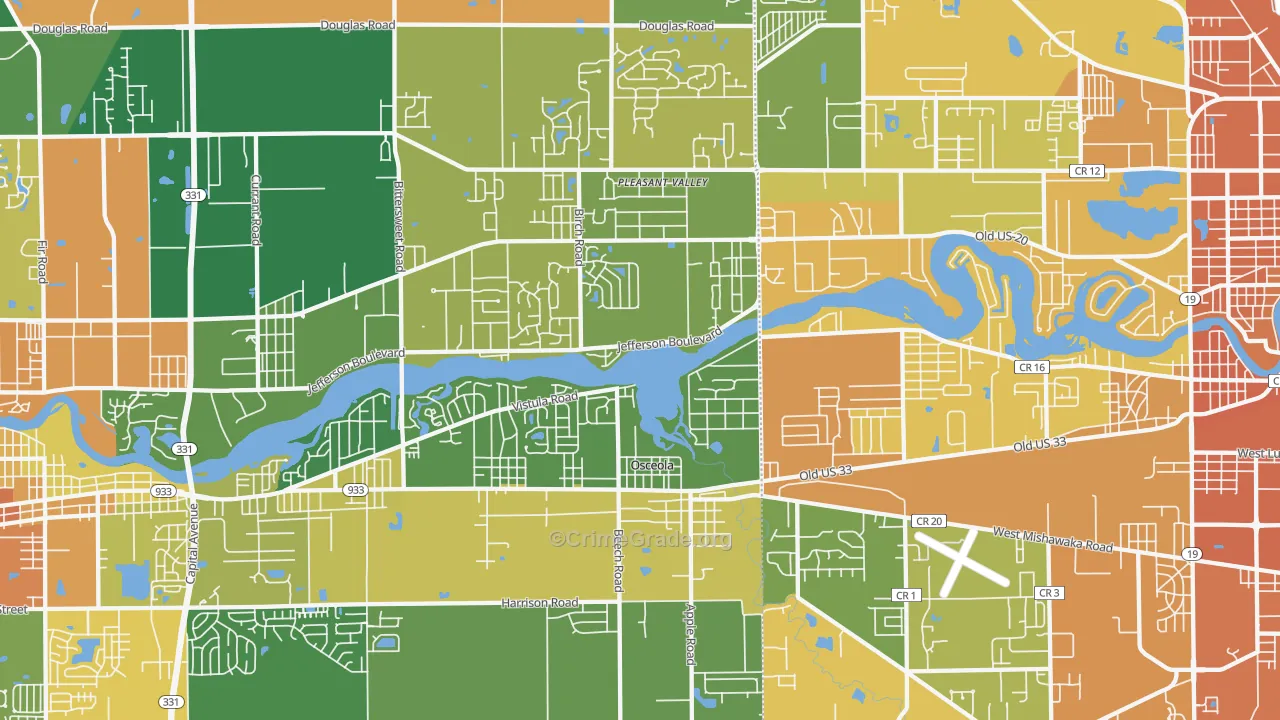 Osceola, IN Map of Murder Rates