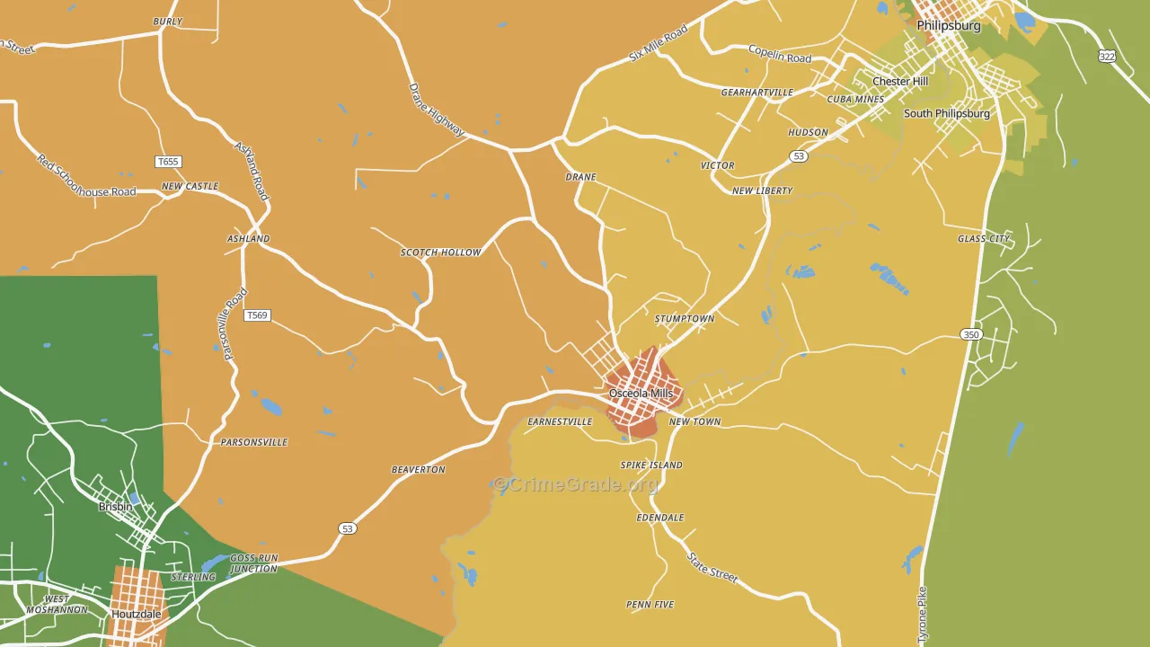 Osceola Mills, PA Map of Murder Rates