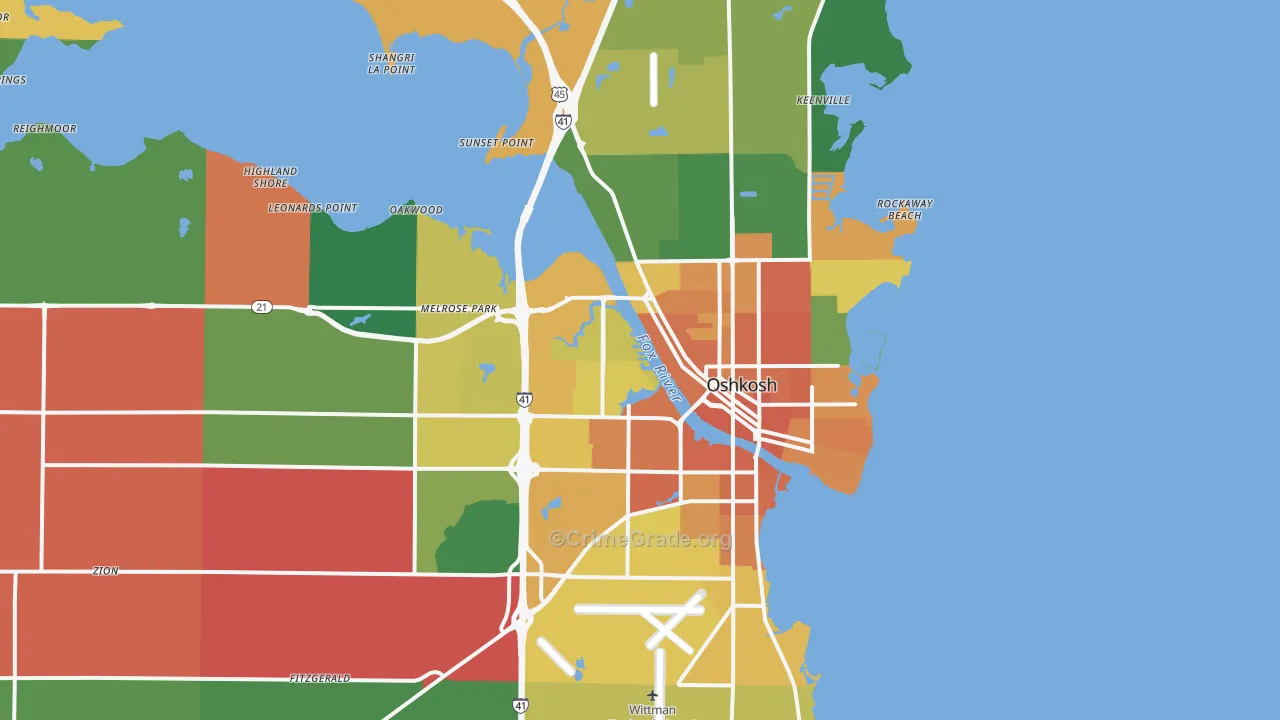 Oshkosh, WI Map of Murder Rates