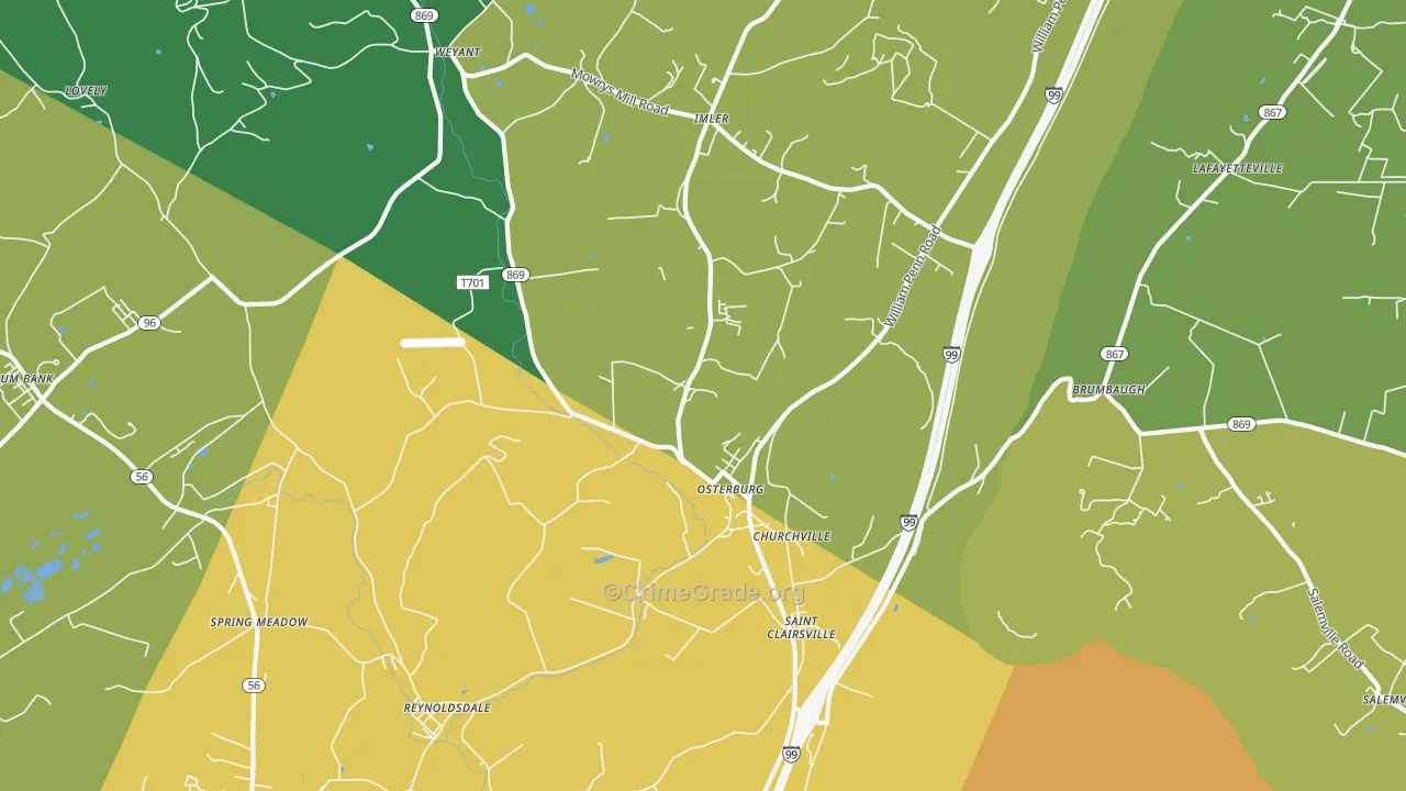 Osterburg, PA Map of Murder Rates