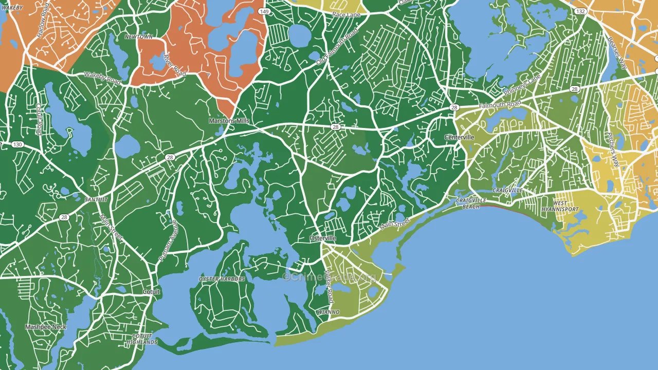 Osterville, MA Map of Murder Rates