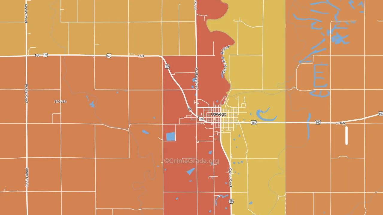 Oswego, KS Map of Murder Rates