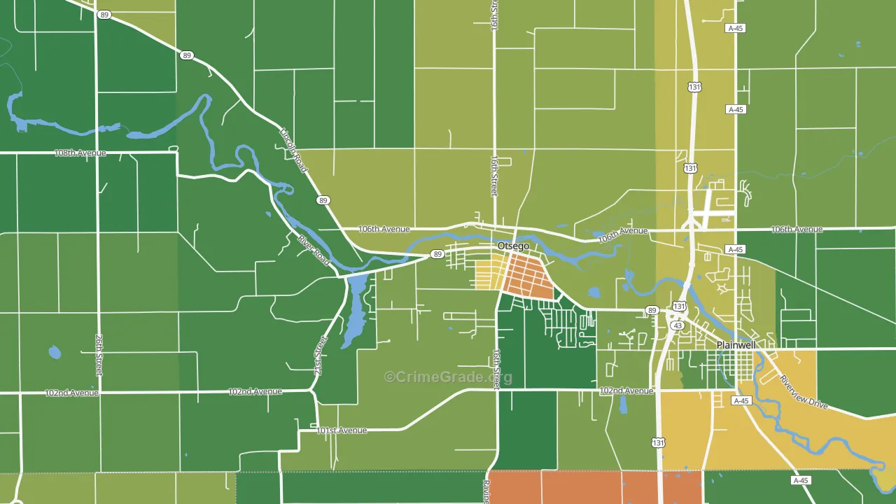 Otsego, MI Map of Murder Rates