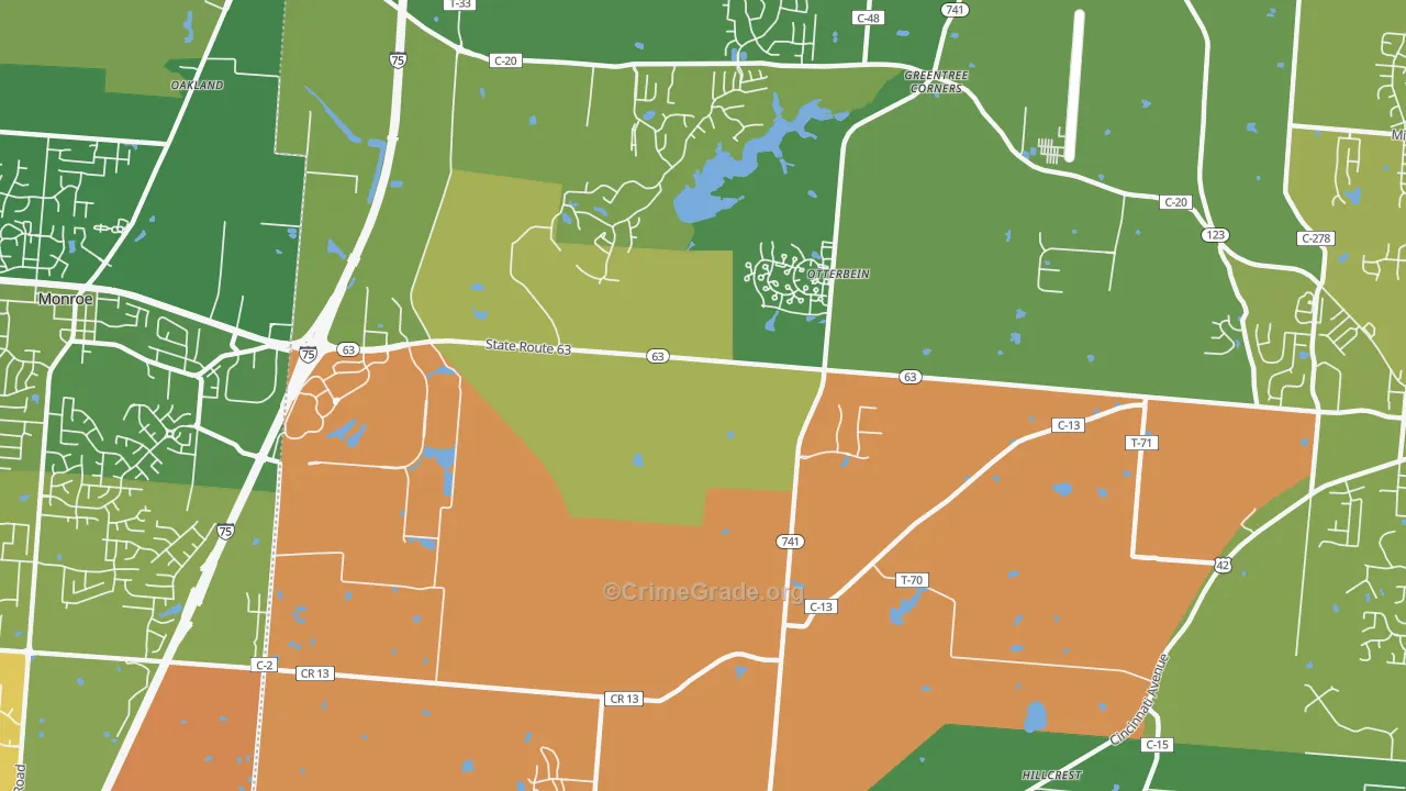 Otterbein, OH Map of Murder Rates