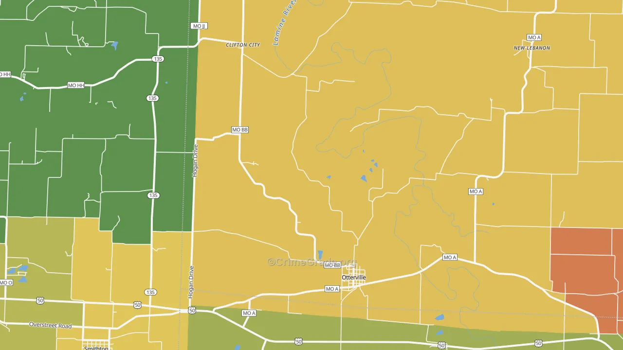 Otterville, MO Map of Murder Rates