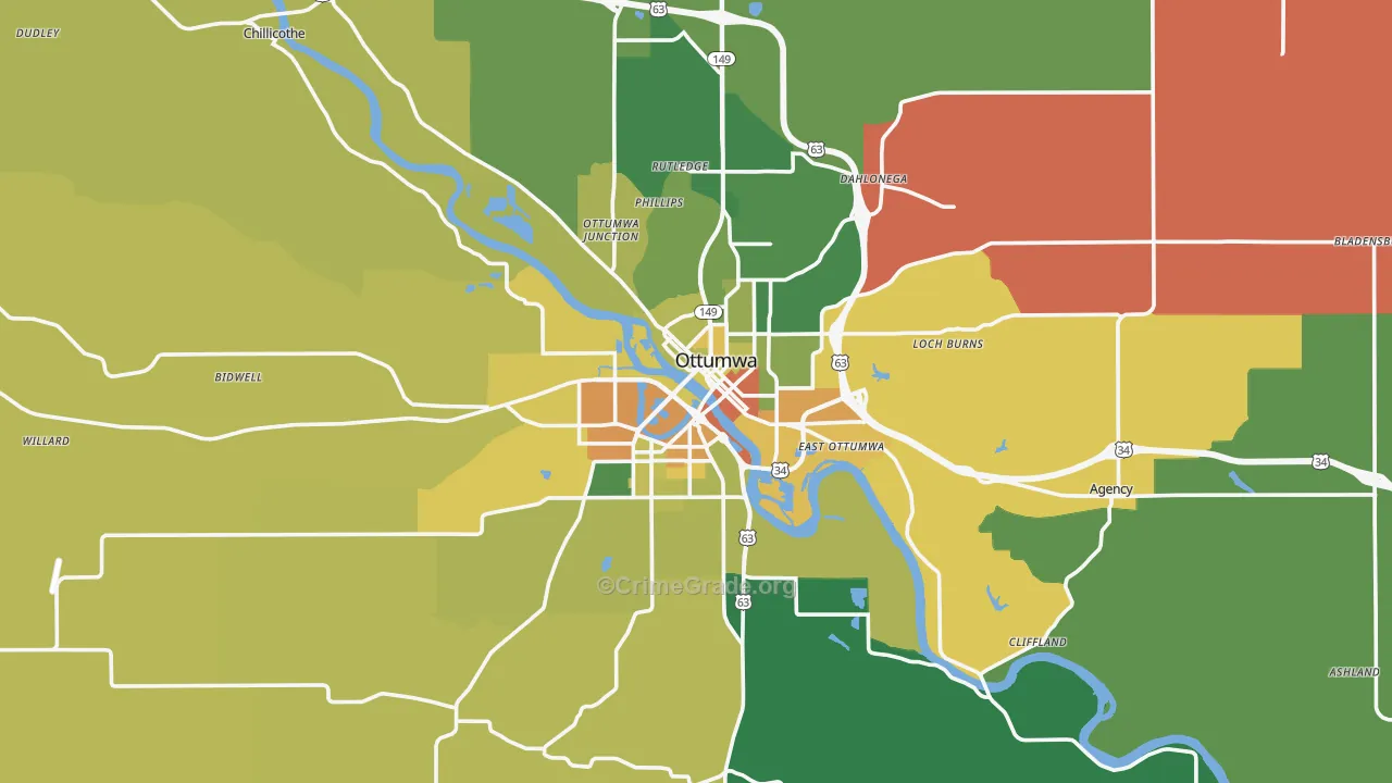 Ottumwa, IA Map of Murder Rates