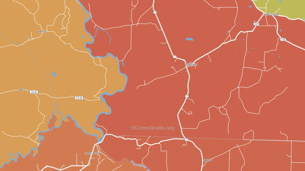 Ouachita, AR Map of Murder Rates