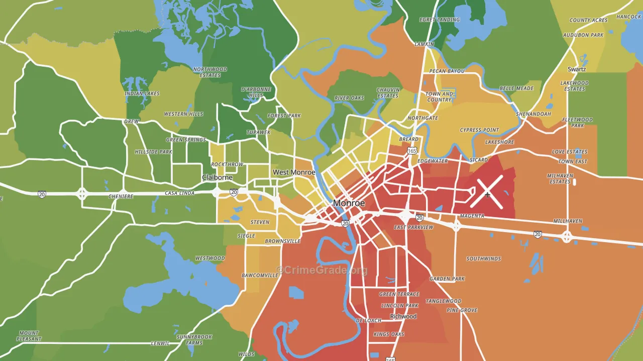 Ouachita Parish, LA Map of Murder Rates