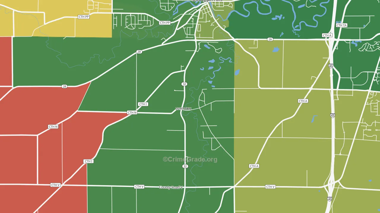 Ourtown, WI Map of Murder Rates