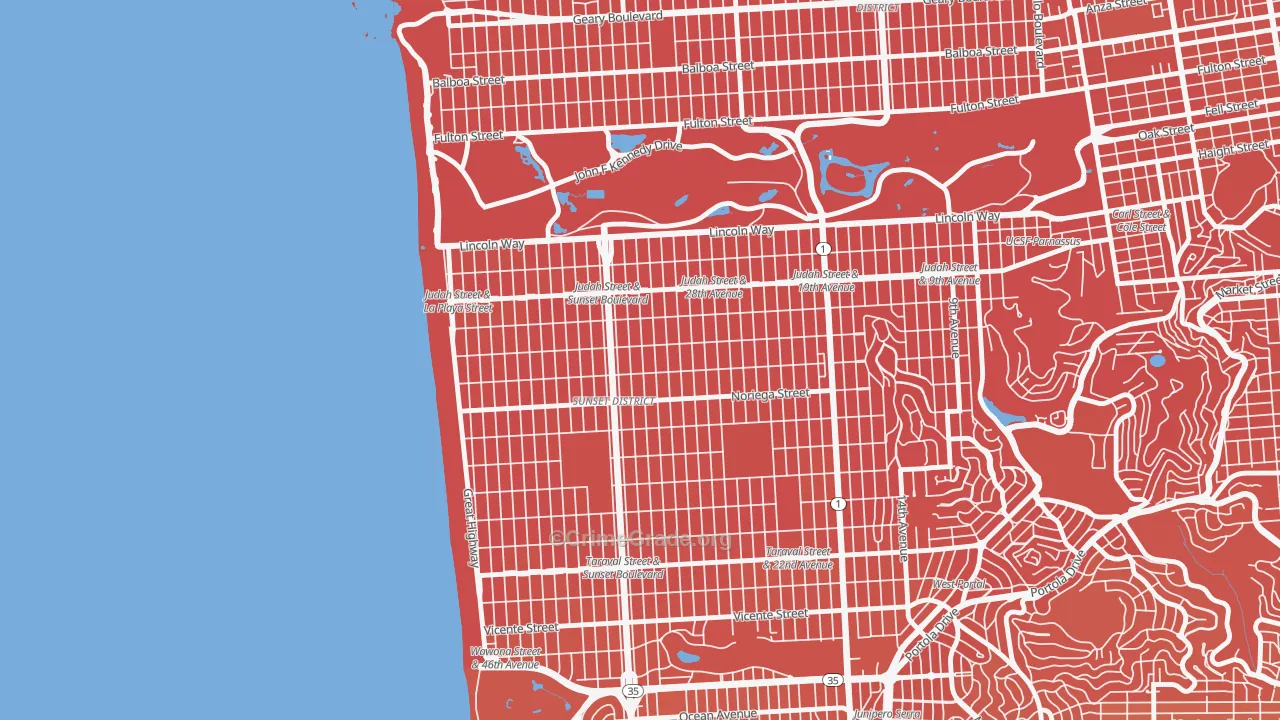 Outer Sunset, San Francisco, CA Map of Murder Rates