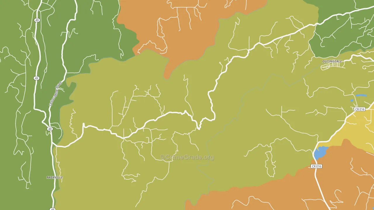Outingdale, CA Map of Murder Rates