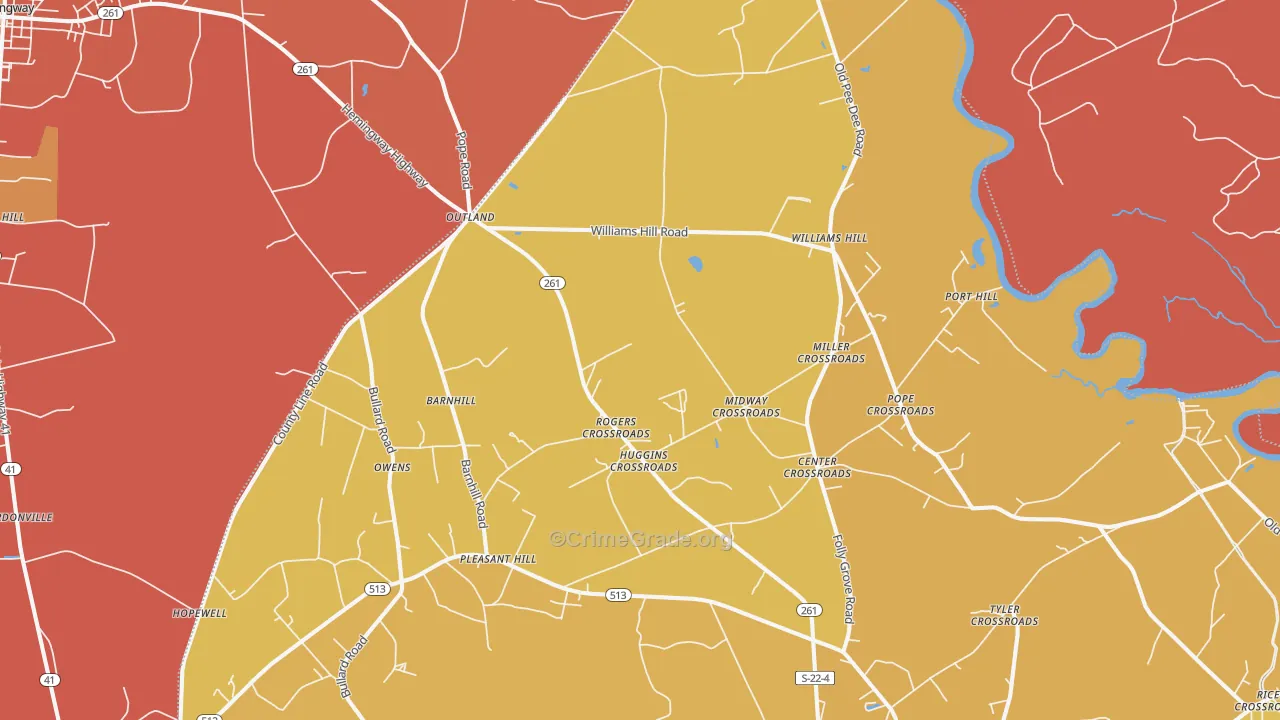 Outland, SC Map of Murder Rates