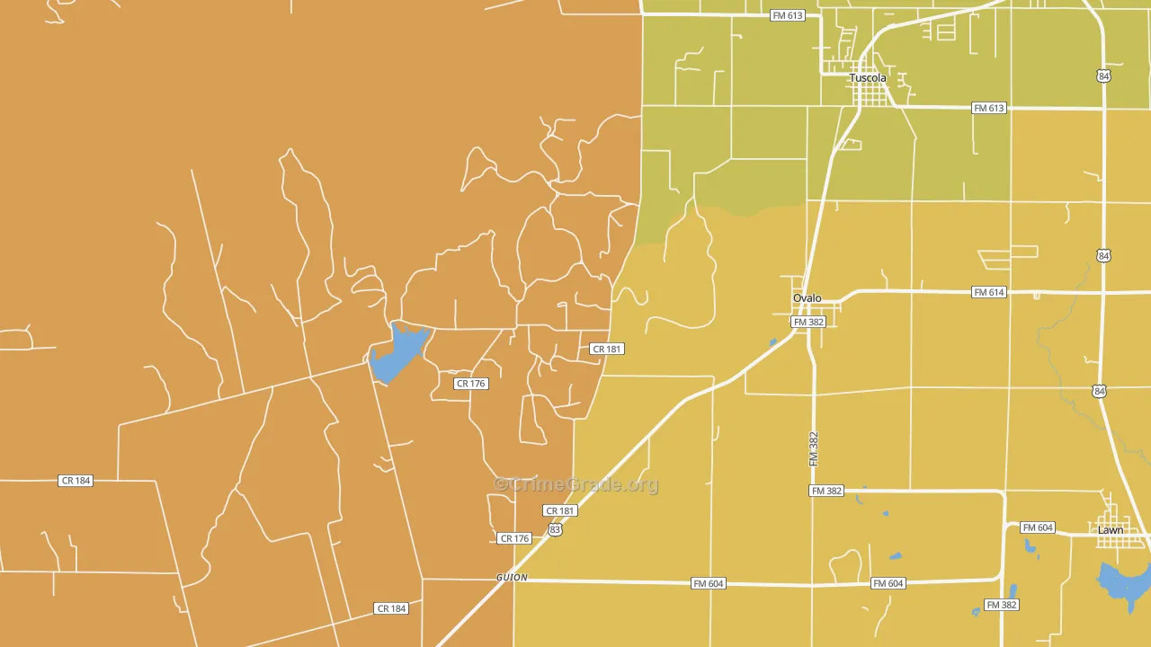 Ovalo, TX Map of Murder Rates
