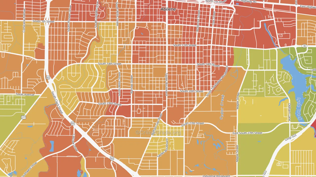 Over Place Area, Abilene, TX Map of Murder Rates