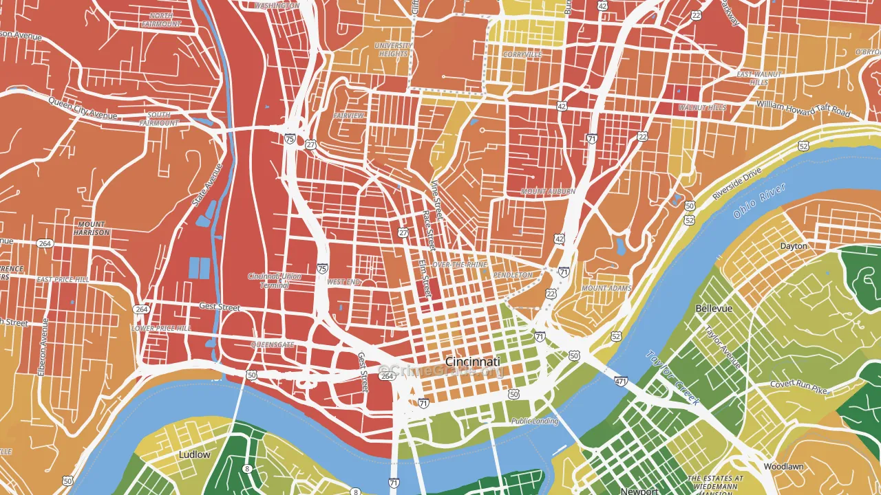 Over-the-Rhine, Cincinnati, OH Map of Murder Rates
