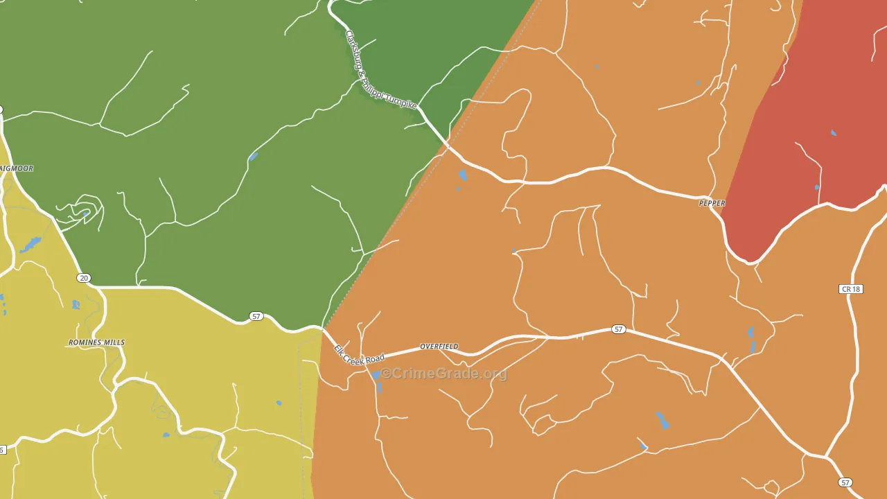 Overfield, WV Map of Murder Rates