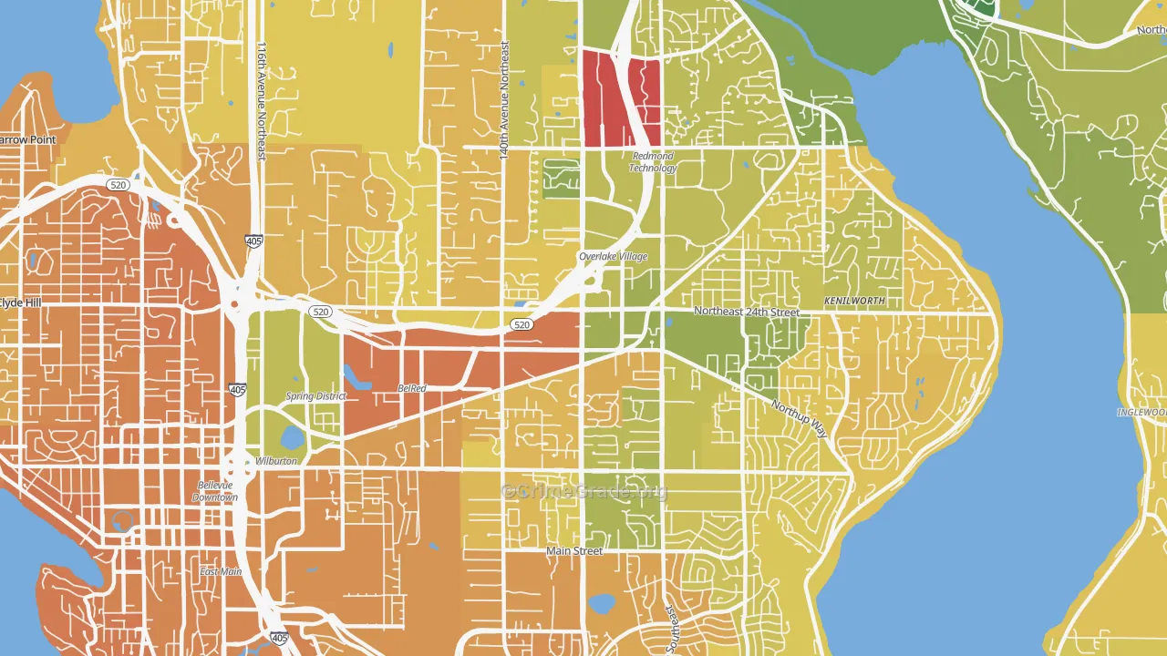 Overlake, Bellevue, WA Map of Murder Rates