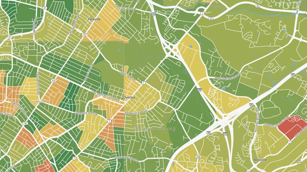 Overlea, MD Map of Murder Rates