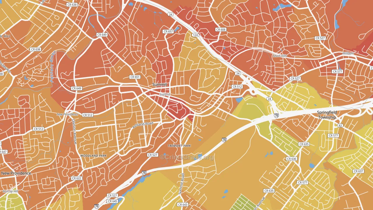 Overlook, Summit, NJ Map of Murder Rates