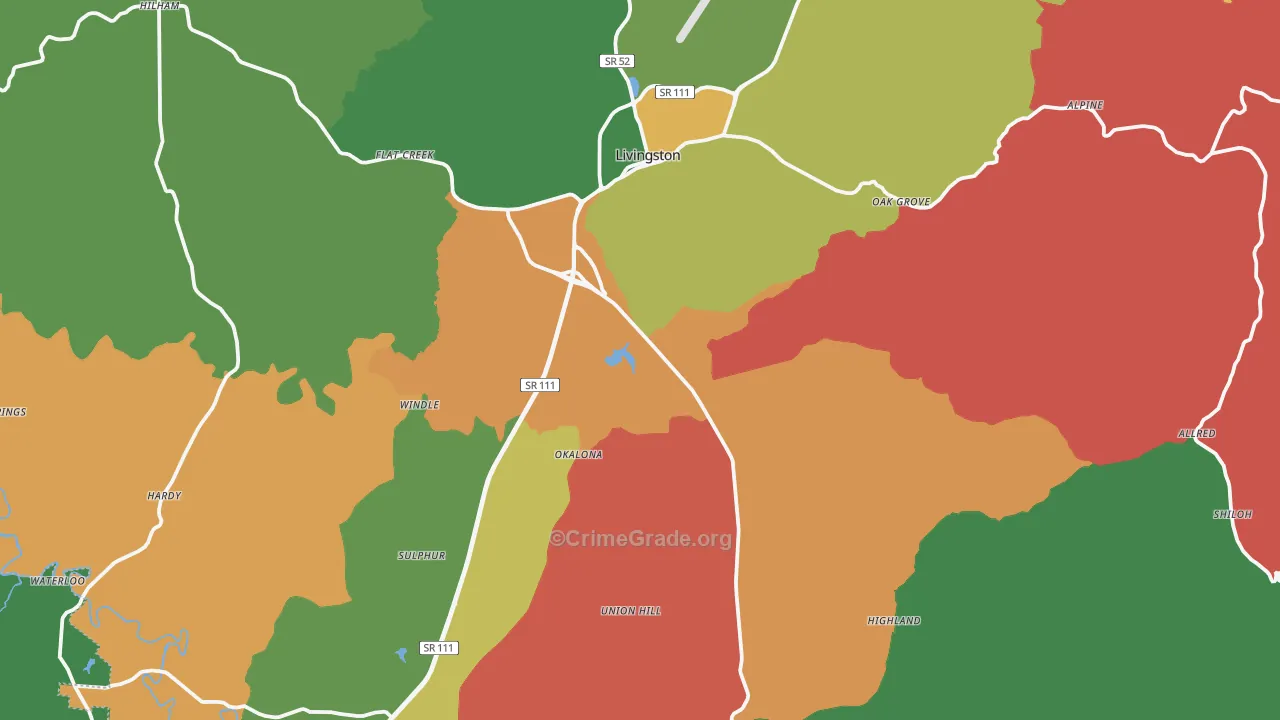 Overton County, TN Map of Murder Rates